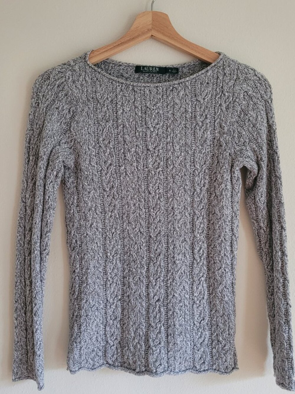 Lauren Ralph Lauren Sweater Size Small Grey White Cable Knit Pullover